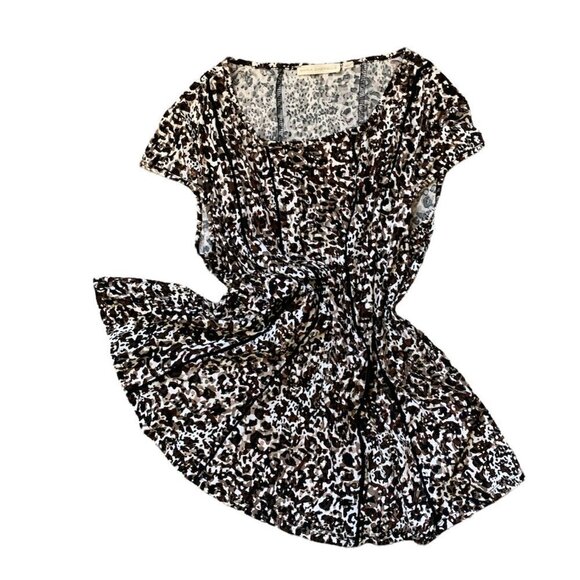 Maria Gabrielle L BOHO Ditzy Abstract Stretch Peplum Tunic Top Piping Trim 9K - Picture 1 of 6